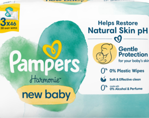 PAMPERS Harmonie New Baby chusteczki nawilzane 3x46 szt
